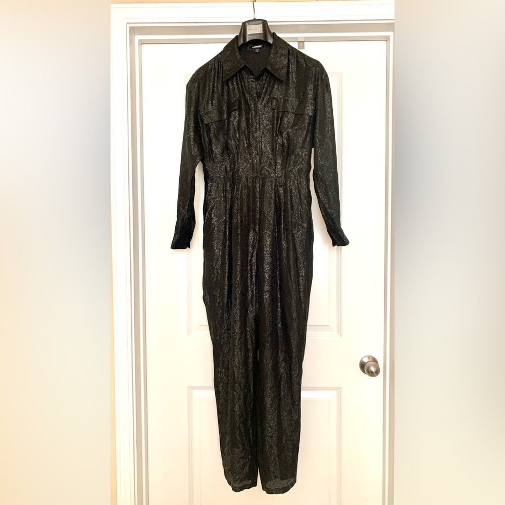 Express Snake print shiny black jumpsuit size M